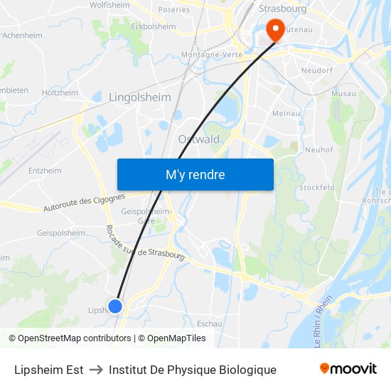 Lipsheim Est to Institut De Physique Biologique map