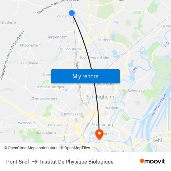 Pont Sncf to Institut De Physique Biologique map