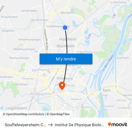 Souffelweyersheim Canal to Institut De Physique Biologique map
