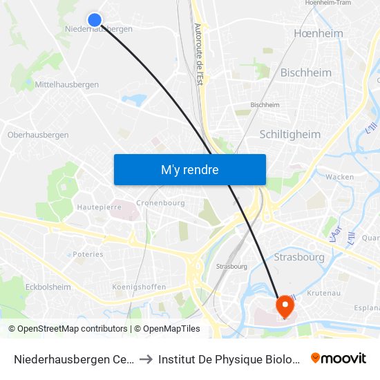 Niederhausbergen Centre to Institut De Physique Biologique map