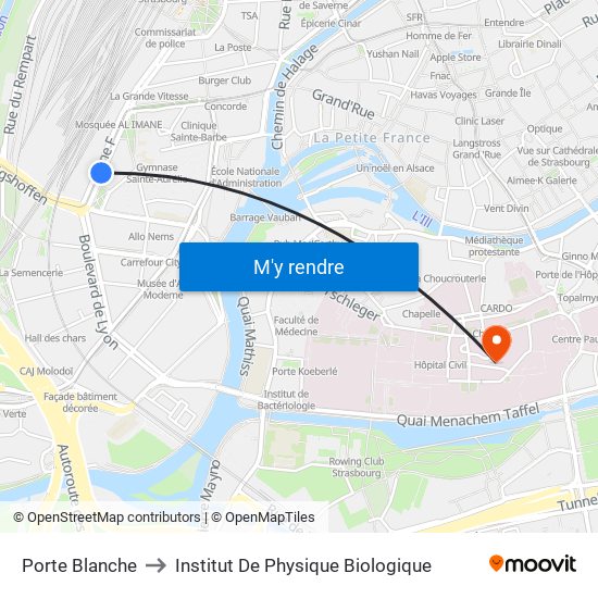 Porte Blanche to Institut De Physique Biologique map