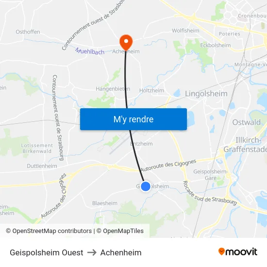 Geispolsheim Ouest to Achenheim map
