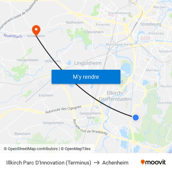 Illkirch Parc D'Innovation (Terminus) to Achenheim map