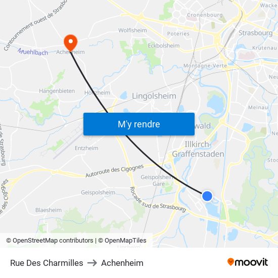 Rue Des Charmilles to Achenheim map