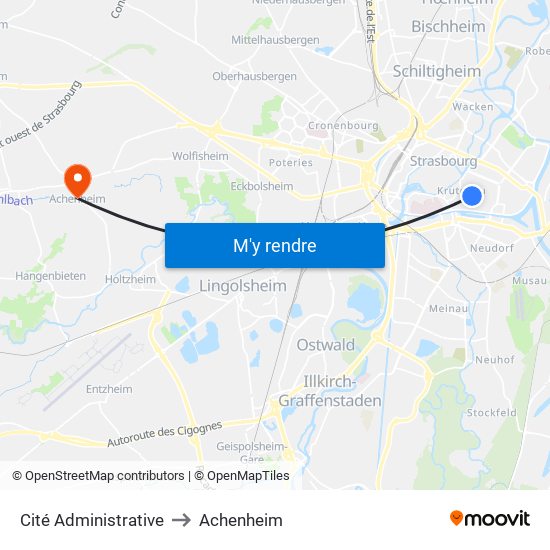 Cité Administrative to Achenheim map