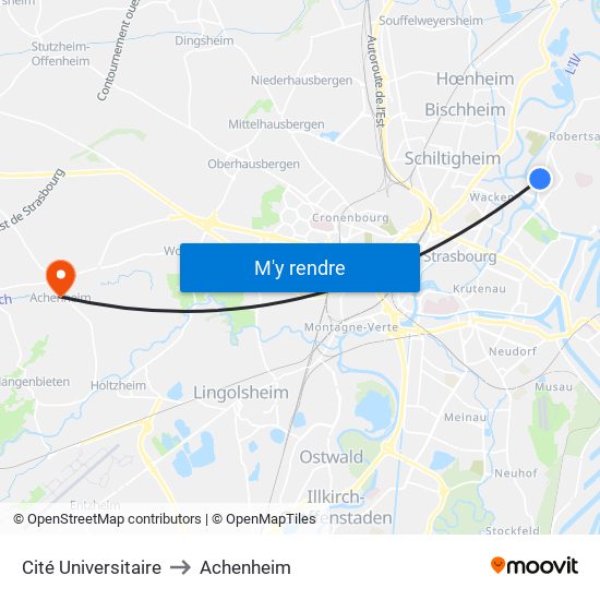 Cité Universitaire to Achenheim map