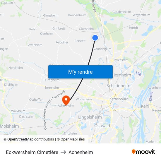 Eckwersheim Cimetière to Achenheim map