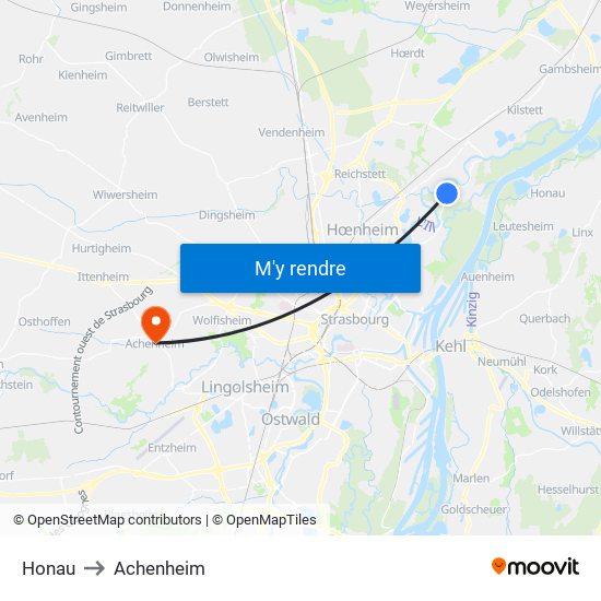 Honau to Achenheim map