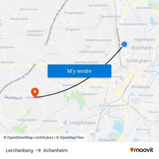 Lerchenberg to Achenheim map