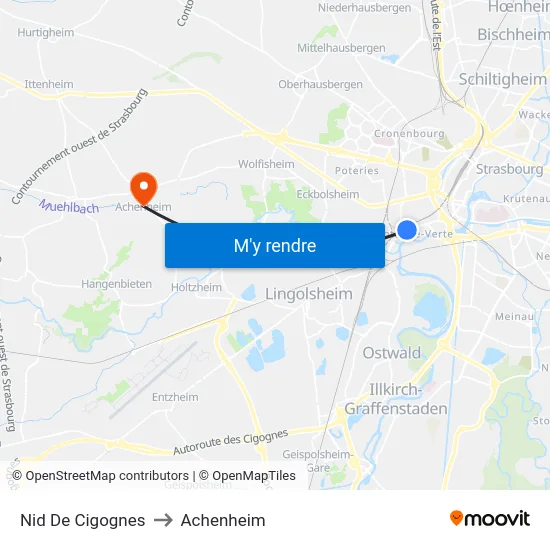 Nid De Cigognes to Achenheim map