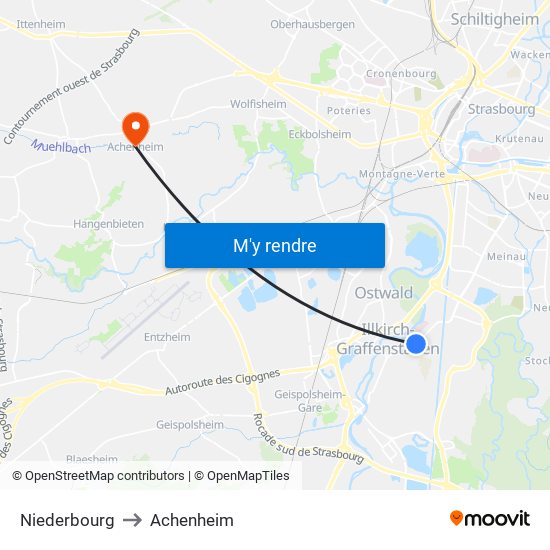 Niederbourg to Achenheim map