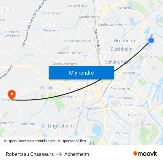 Robertsau Chasseurs to Achenheim map