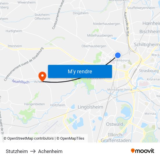 Stutzheim to Achenheim map
