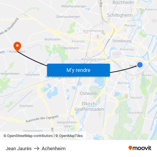 Jean Jaurès to Achenheim map