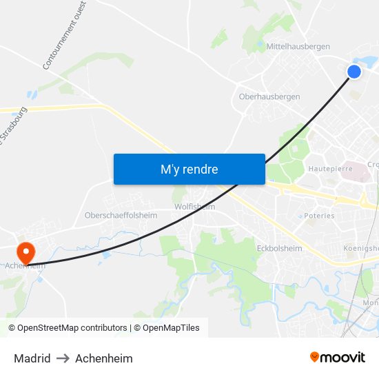 Madrid to Achenheim map