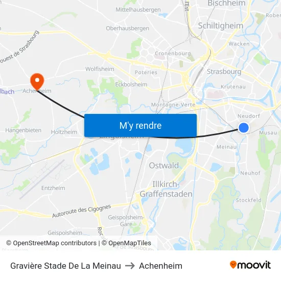 Gravière Stade De La Meinau to Achenheim map