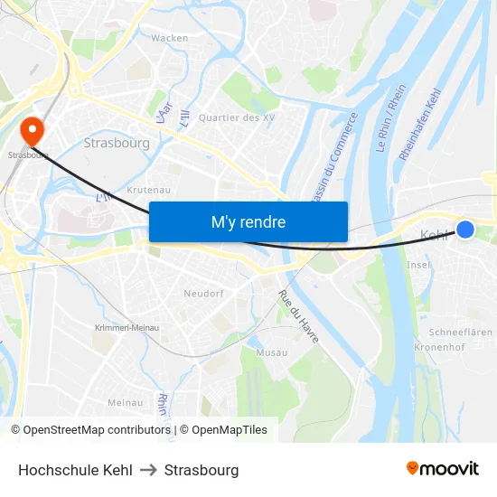 Hochschule Kehl to Strasbourg map