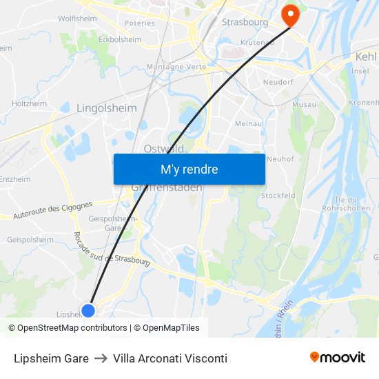 Lipsheim Gare to Villa Arconati Visconti map