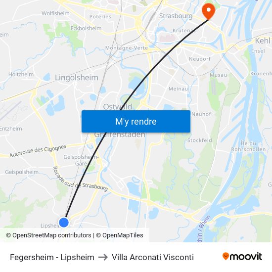 Fegersheim - Lipsheim to Villa Arconati Visconti map