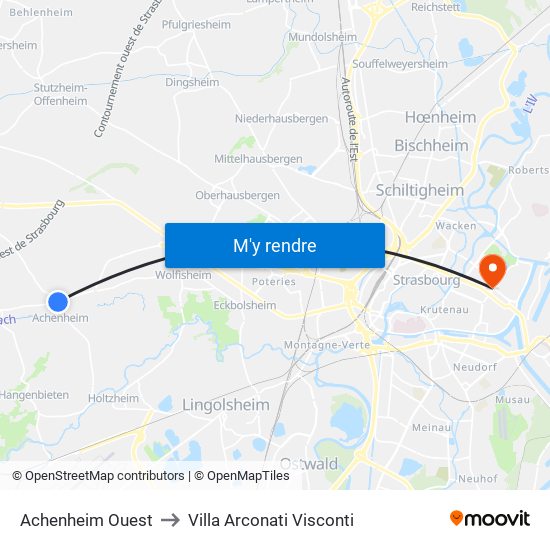 Achenheim Ouest to Villa Arconati Visconti map