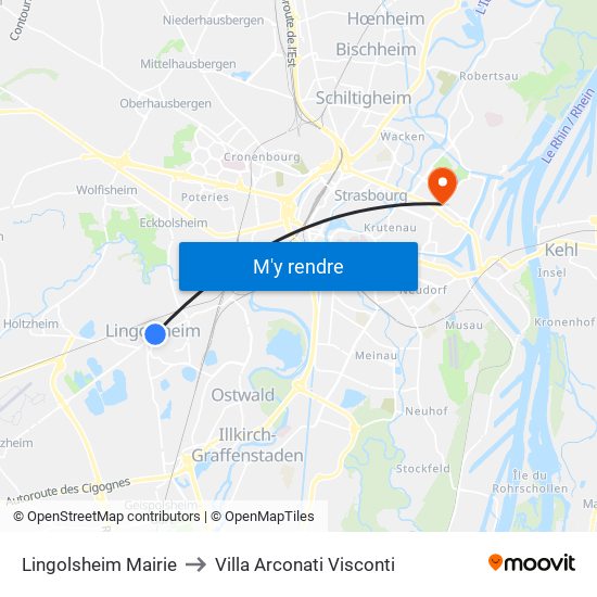 Lingolsheim Mairie to Villa Arconati Visconti map