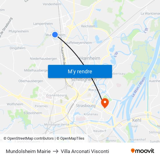 Mundolsheim Mairie to Villa Arconati Visconti map