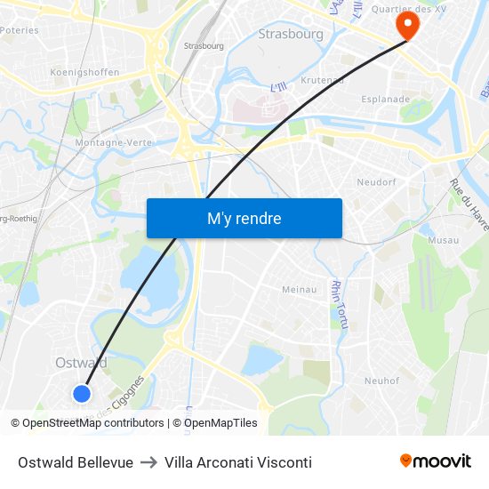 Ostwald Bellevue to Villa Arconati Visconti map