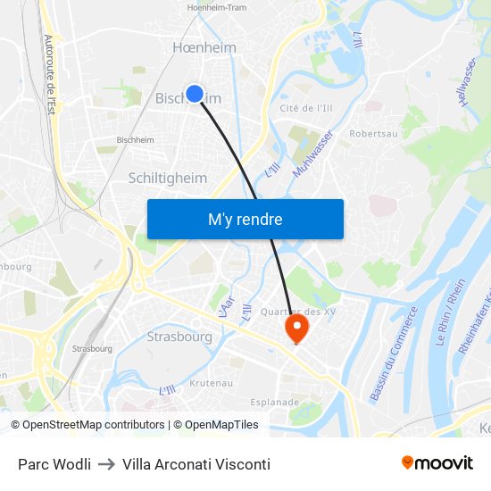 Parc Wodli to Villa Arconati Visconti map