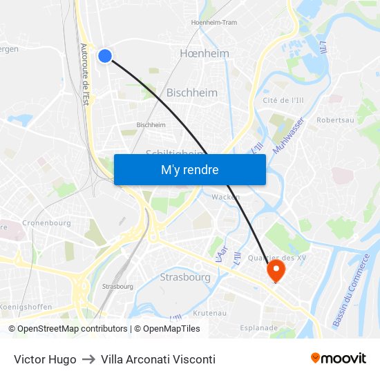 Victor Hugo to Villa Arconati Visconti map