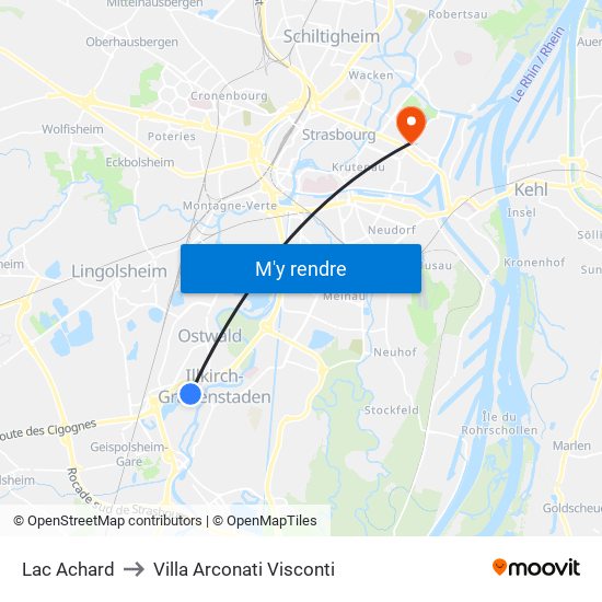 Lac Achard to Villa Arconati Visconti map