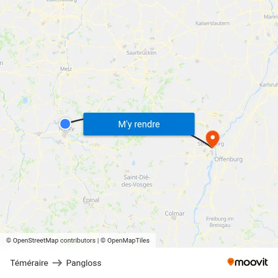 Téméraire to Pangloss map