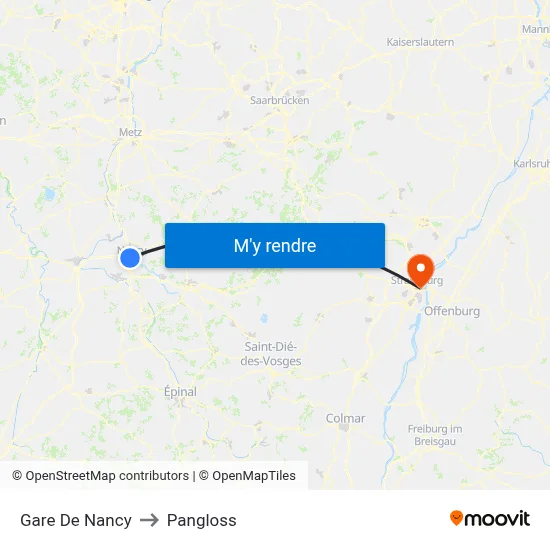 Gare De Nancy to Pangloss map