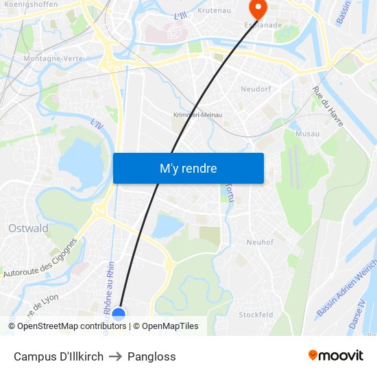 Campus D'Illkirch to Pangloss map