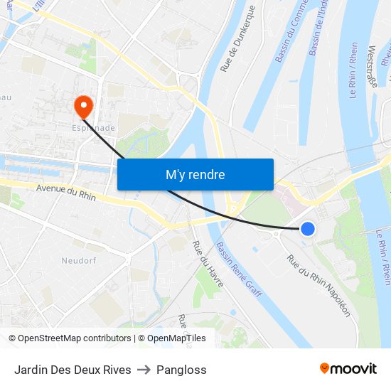 Jardin Des Deux Rives to Pangloss map
