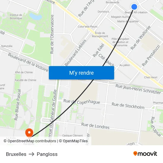 Bruxelles to Pangloss map