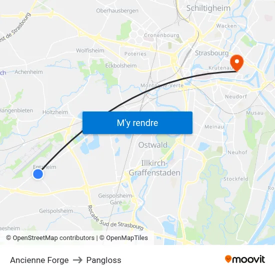 Ancienne Forge to Pangloss map