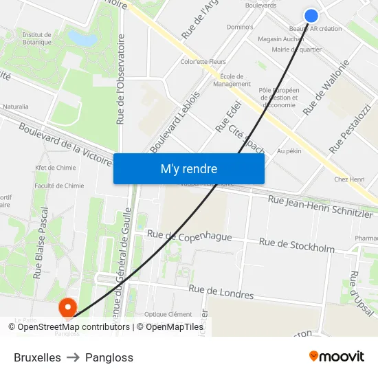 Bruxelles to Pangloss map