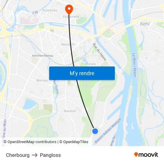 Cherbourg to Pangloss map