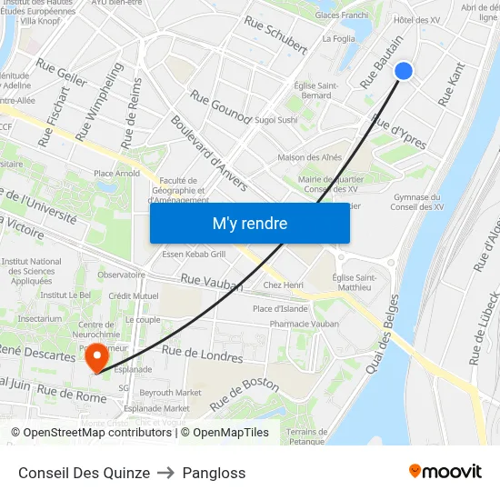 Conseil Des Quinze to Pangloss map
