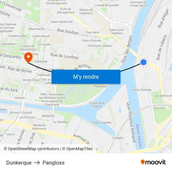 Dunkerque to Pangloss map