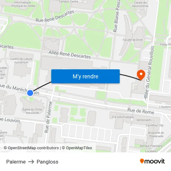 Palerme to Pangloss map