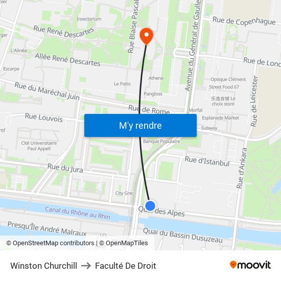 Winston Churchill to Faculté De Droit map