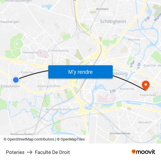 Poteries to Faculté De Droit map
