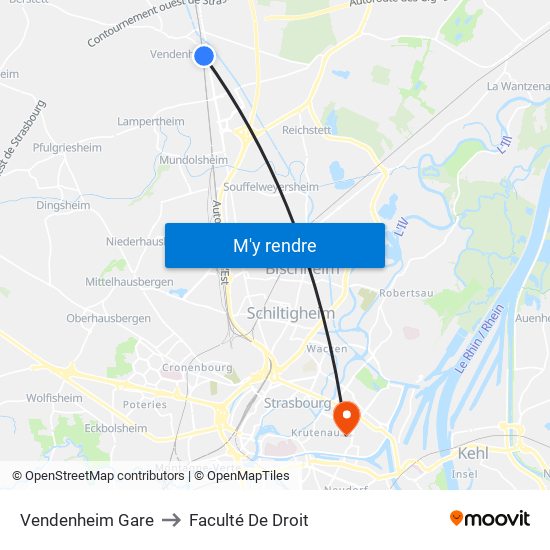 Vendenheim Gare to Faculté De Droit map
