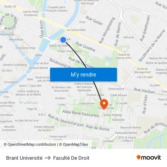 Brant Université to Faculté De Droit map