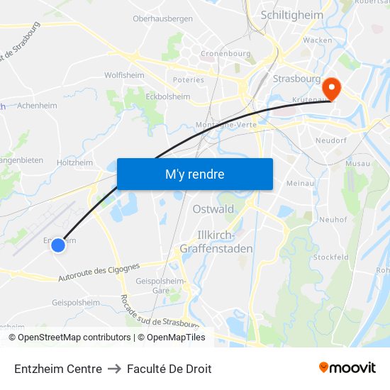 Entzheim Centre to Faculté De Droit map