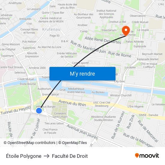 Étoile Polygone to Faculté De Droit map