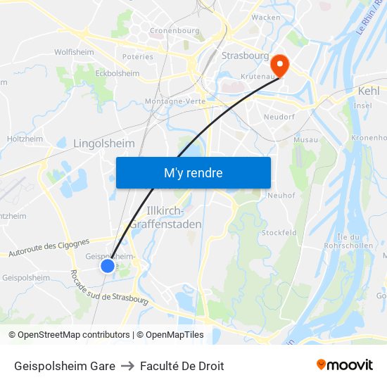 Geispolsheim Gare to Faculté De Droit map
