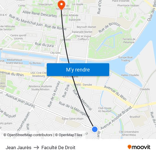 Jean Jaurès to Faculté De Droit map