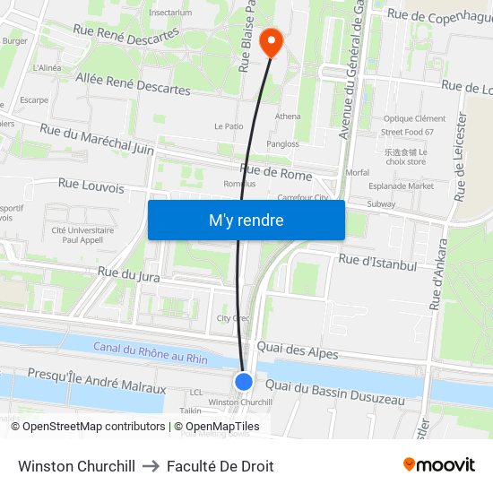 Winston Churchill to Faculté De Droit map